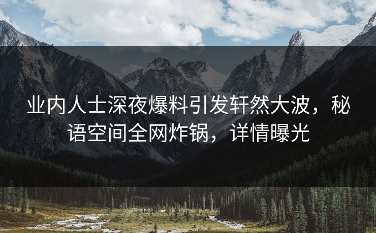业内人士深夜爆料引发轩然大波，秘语空间全网炸锅，详情曝光