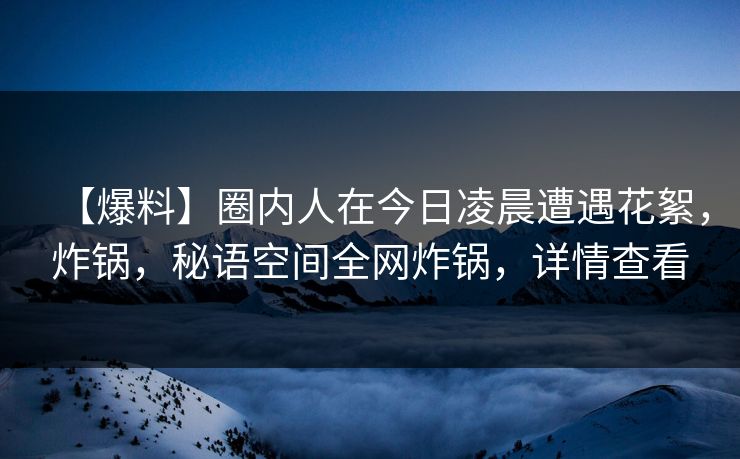 【爆料】圈内人在今日凌晨遭遇花絮，炸锅，秘语空间全网炸锅，详情查看