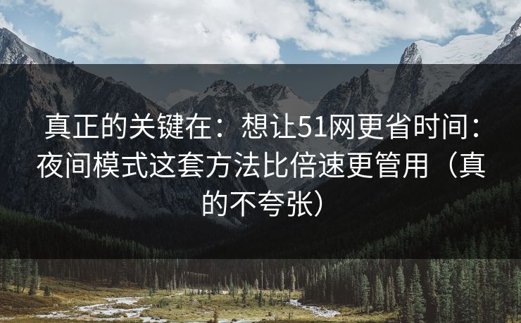 真正的关键在：想让51网更省时间：夜间模式这套方法比倍速更管用（真的不夸张）